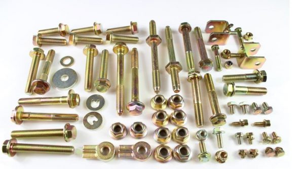Complete boutenset BMW e36 achteras geel verzinkt