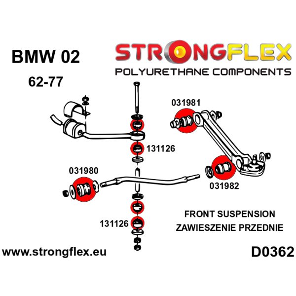 Rubber, Strongflex rood, silent bloc in subframe voor hardheid 80Sha - Afbeelding 2