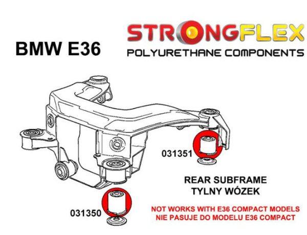 Achterasrubber set, silent-bloc achteras BMW e36 Strongflex 80ShA - Afbeelding 2