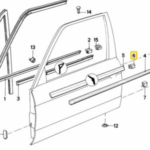 Klem voor bevestiging sierstrip en rubber bovenop de deur